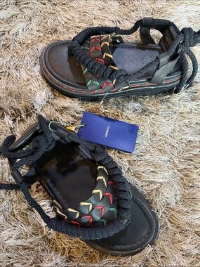 Farm Rio Black Rope Tie Flatform Sandal
